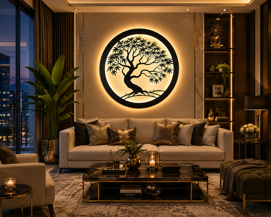 Backlit Bonsai Tree Metal Wall Decor