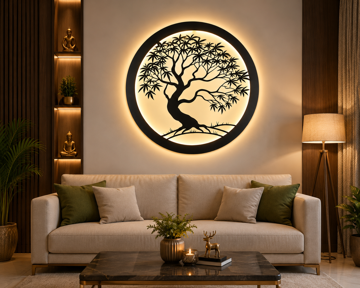 Backlit Bonsai Tree Metal Wall Decor