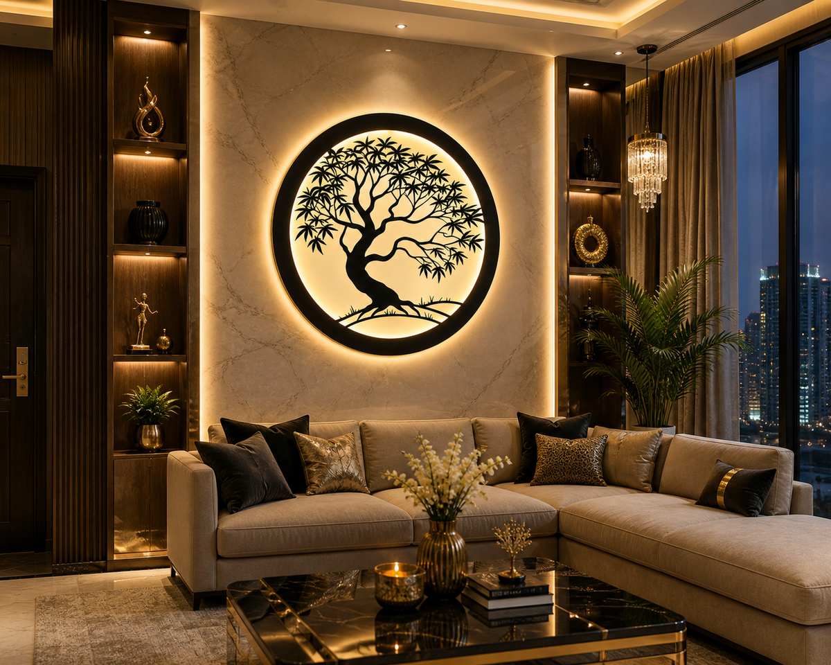 Backlit Bonsai Tree Metal Wall Decor