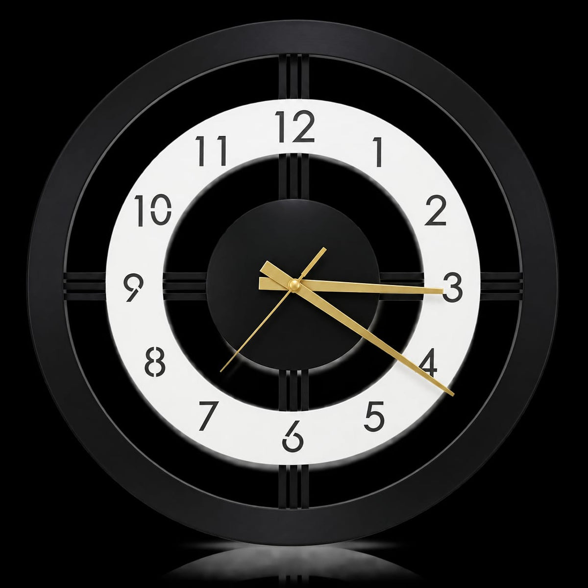Modern Black & Gold Metal Wall Clock