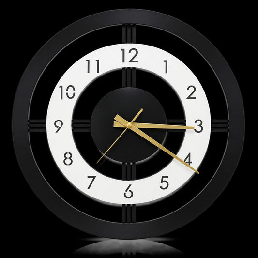 Modern Black & Gold Metal Wall Clock