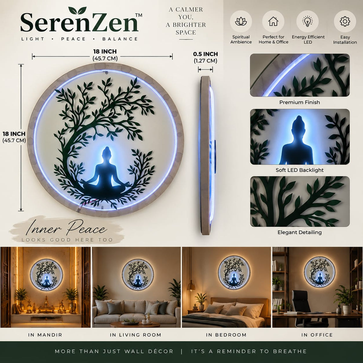 Meditation Buddha & Tree of Life Metal Wall Décor