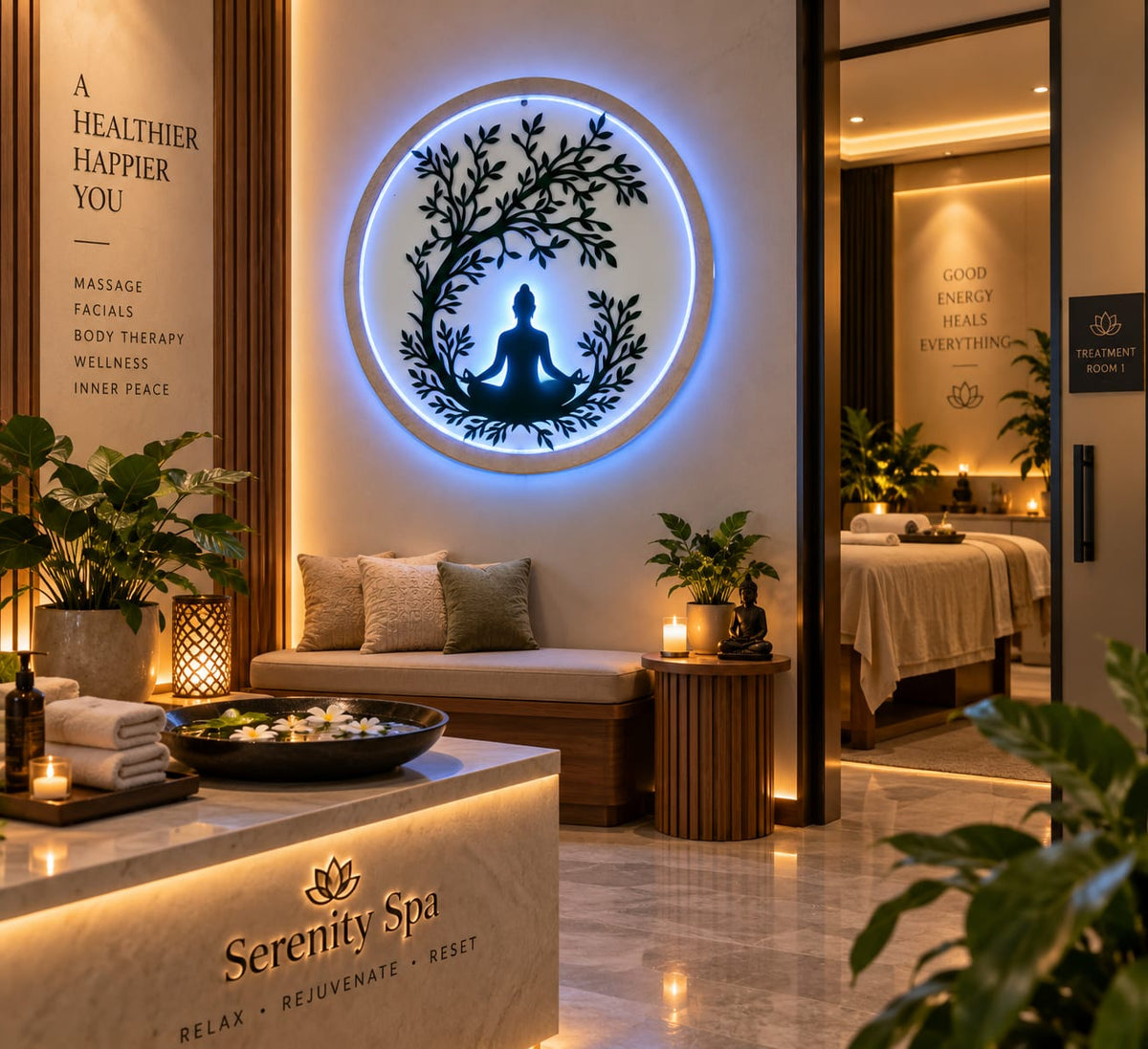 Meditation Buddha & Tree of Life Metal Wall Décor
