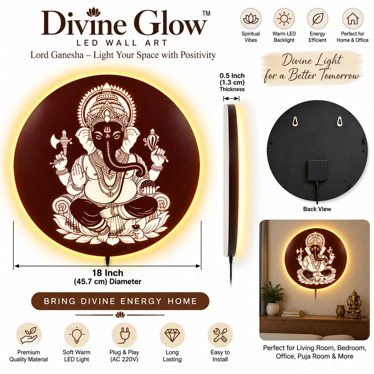 Lord Ganesha LED Metal Wall Décor