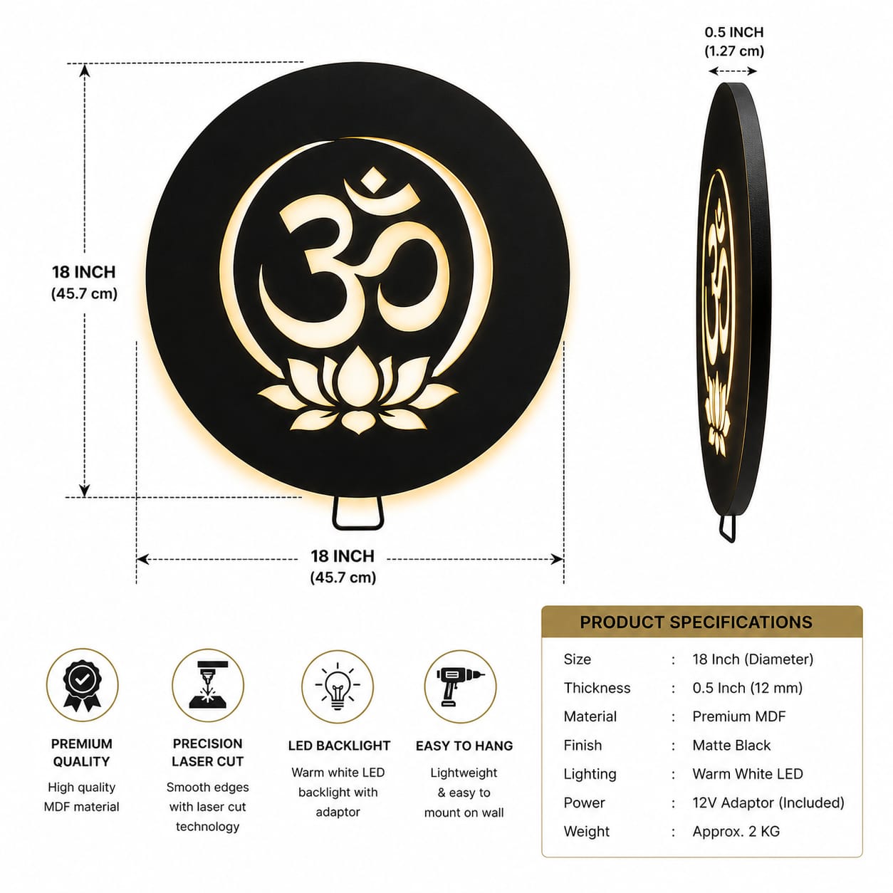 Om LED Wall Art – 18 Inch