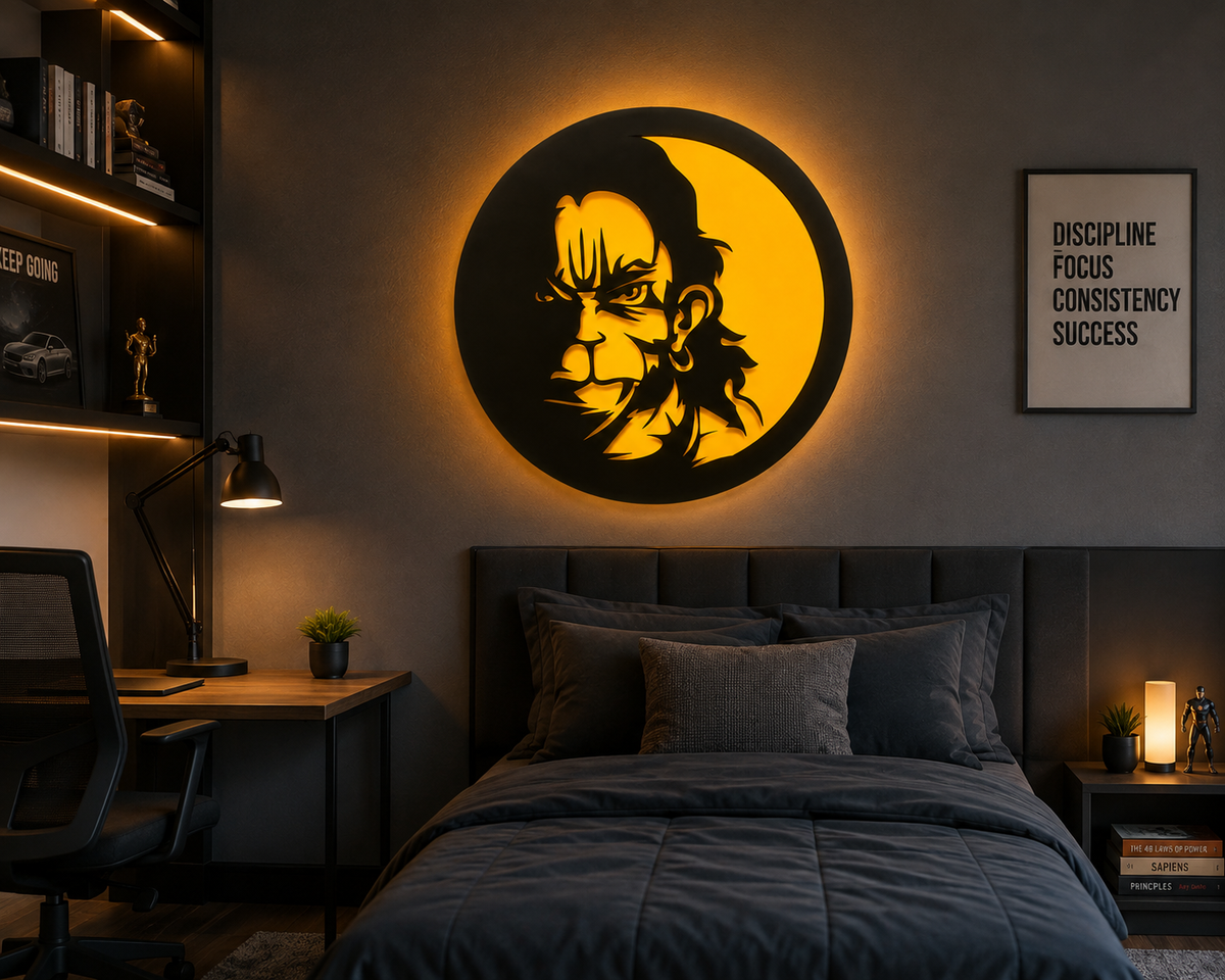 Yellow Veer Hanuman Metal Wall Decor