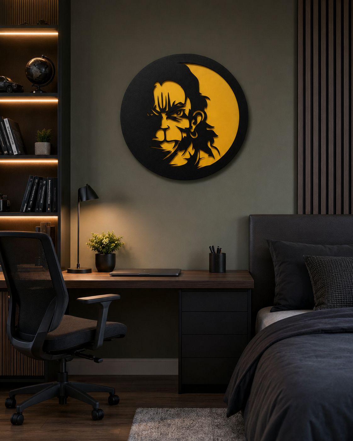 Yellow Veer Hanuman Metal Wall Decor