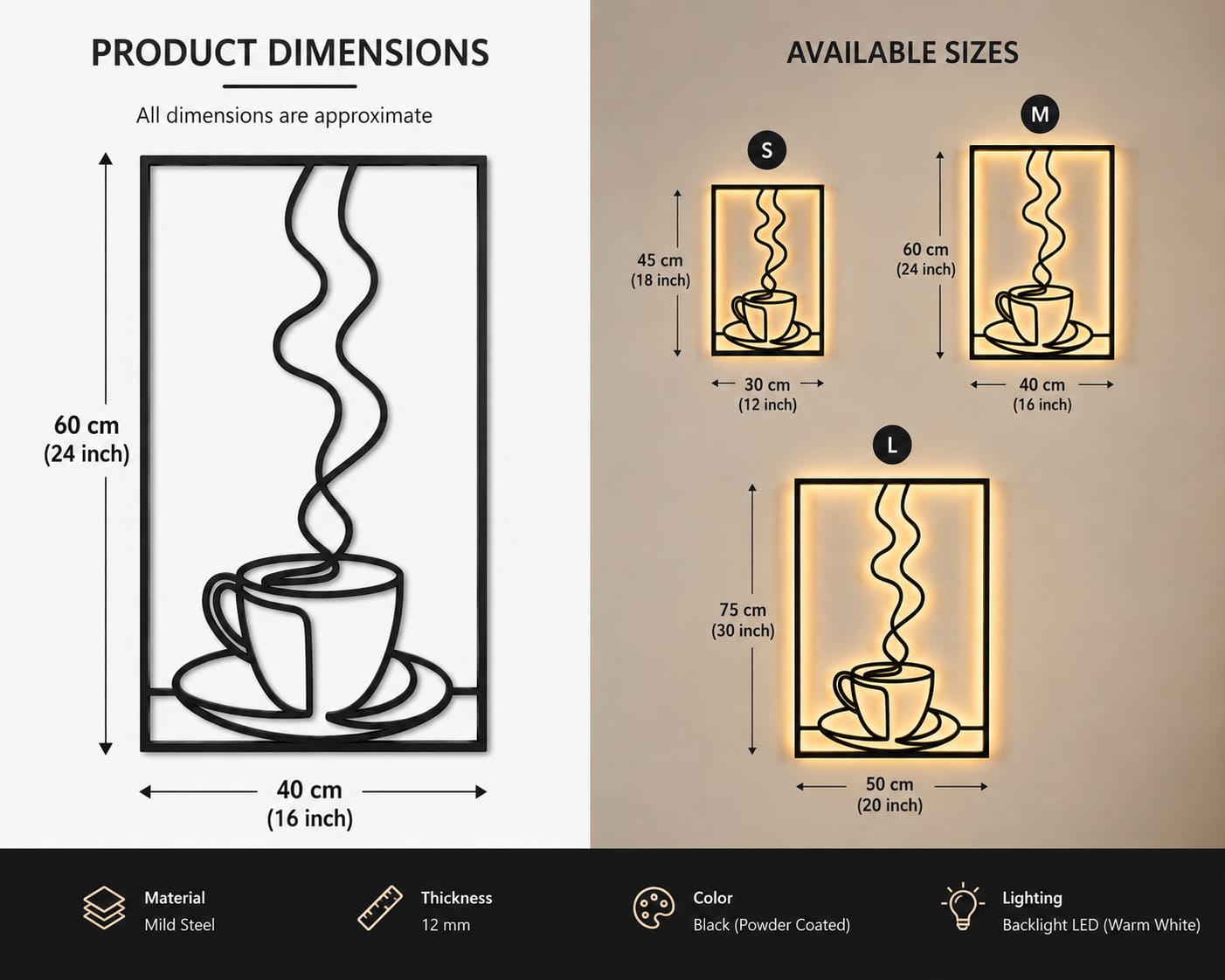 Coffee Aroma LED Metal Wall Art