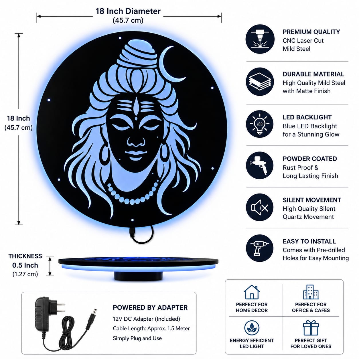 Lord Shiva LED Metal Wall Art