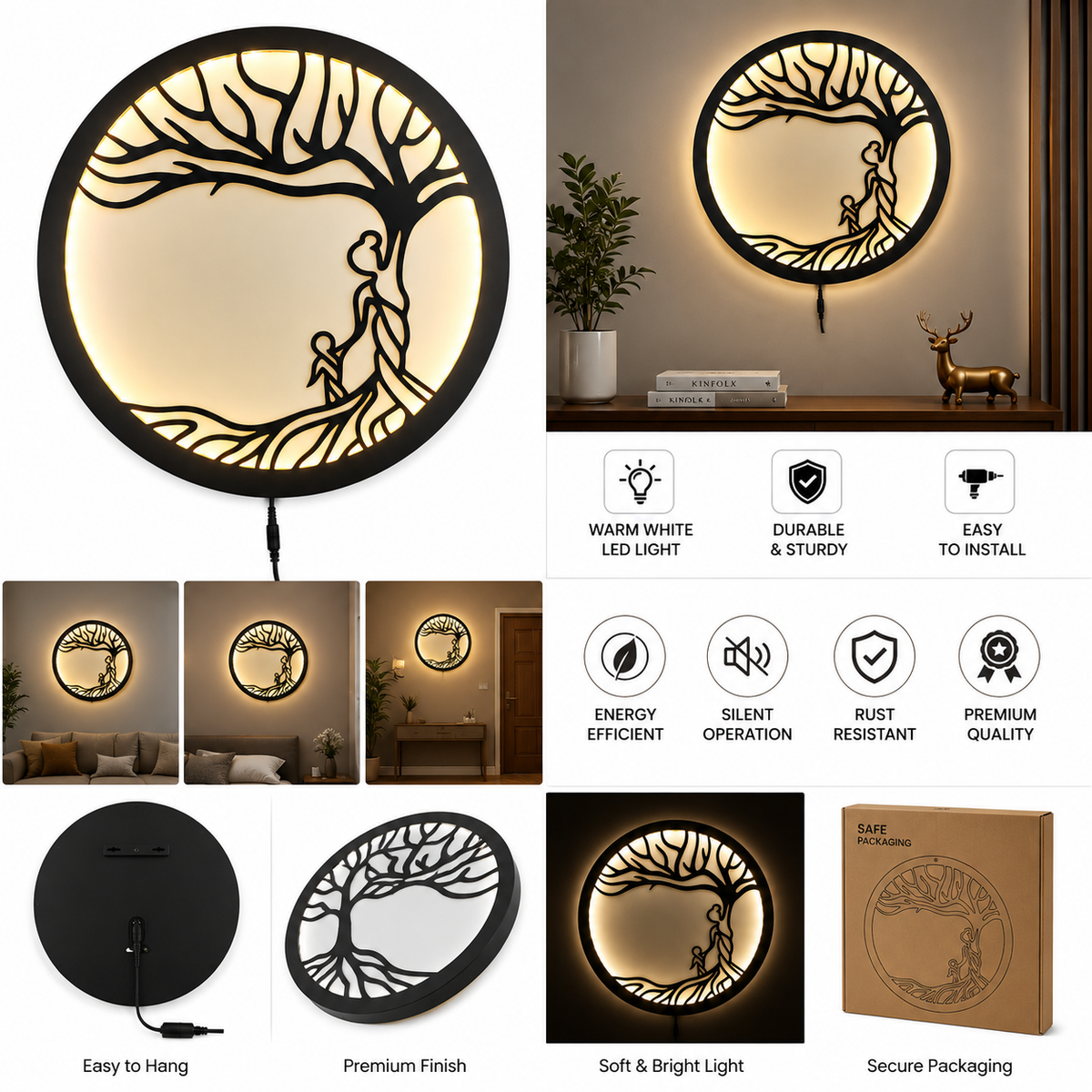 Backlit Bonsai Tree Metal Wall Decor