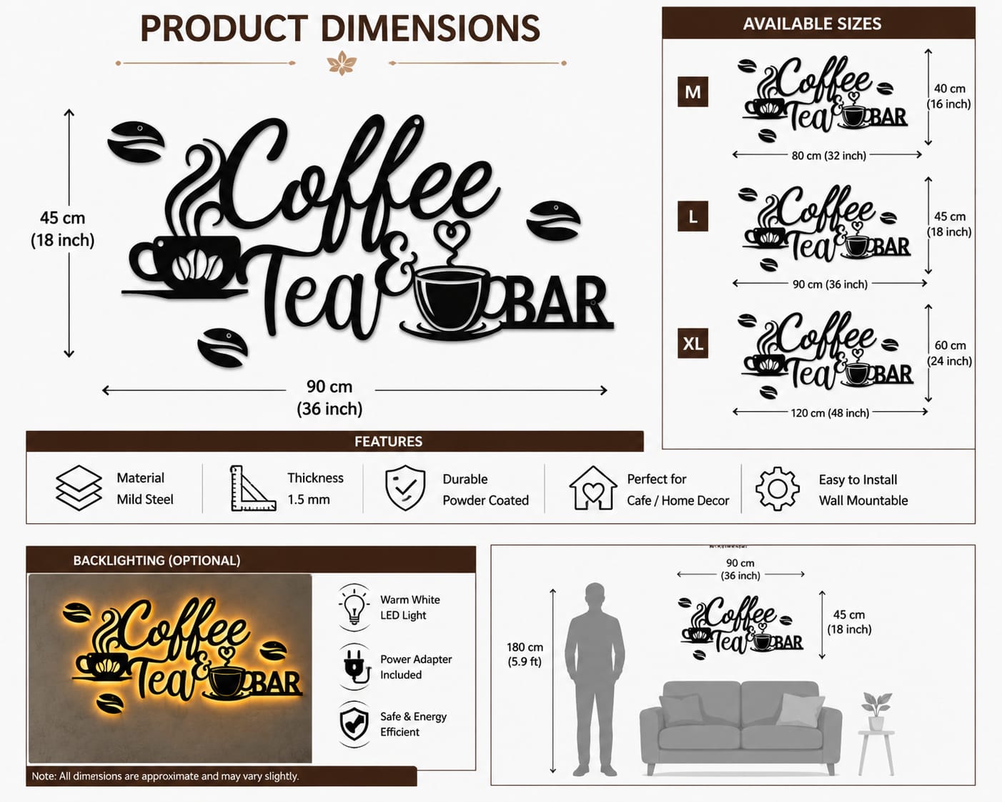Coffee Tea Bar Metal Wall Art